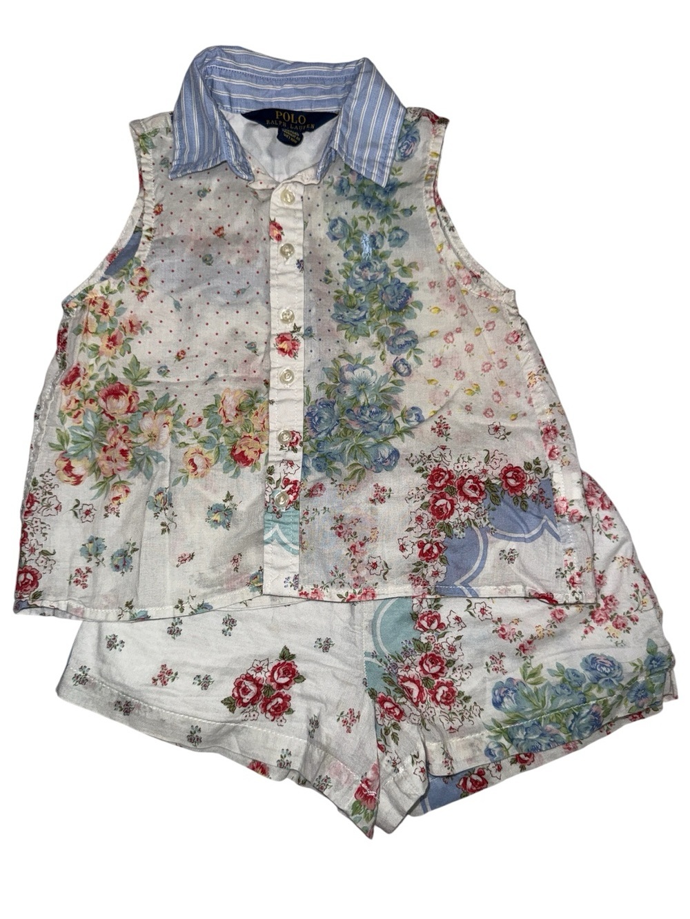Polo by Ralph Lauren Girls' Floral Sleeveless Set - White, Blue, Red